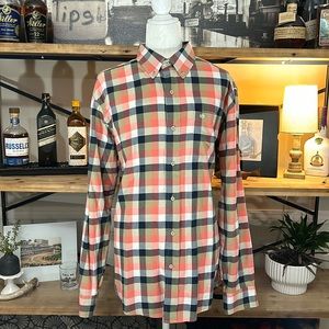 Southern Tide Button Down Shirt Salmon Navy Plaid Mens Size Medium